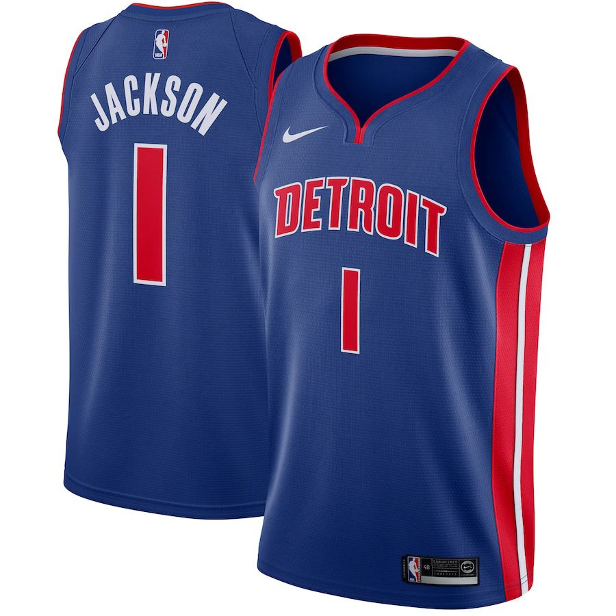 Men Detroit Pistons 1 Reggie Jackson Nike Blue Swingman NBA Jersey